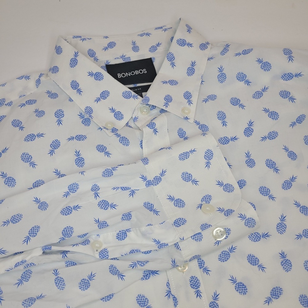 Bonobos‎ Men's Long Sleeve Pineapple Slim Fit Button Down Shirt Sz L